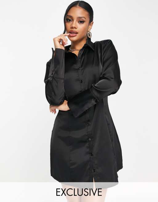 Missguided Robe chemise en satin avec poignets larges Noir