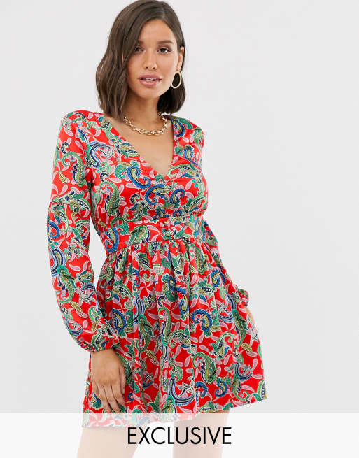 Missguided - Robe courte boutonnée à motif cachemire