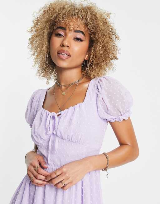 Missguided - Robe longueur mollet tendance folk en plumetis et laçage dans le dos - Lilas, 2 de 4