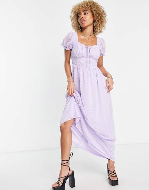 Missguided - Robe longueur mollet tendance folk en plumetis et laçage dans le dos - Lilas, 4 de 4