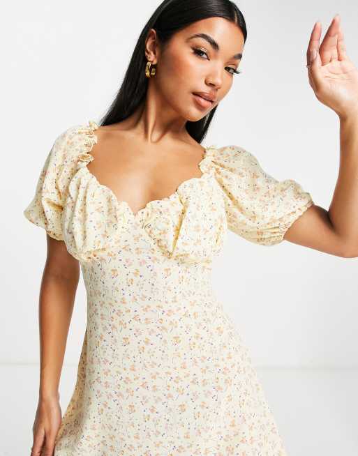 Missguided Robe patineuse tendance folk Jaune fleuri