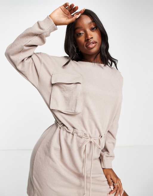 Missguided Robe pull courte ceinture nou e et poche Taupe