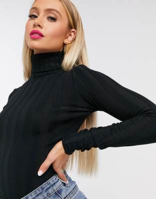black roll neck bodysuit