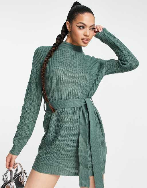 Missguided tie hotsell waist sweater dress