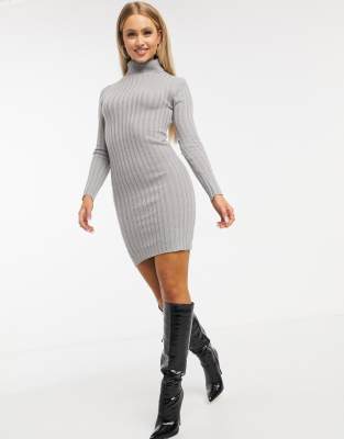 grey ribbed jumper dress