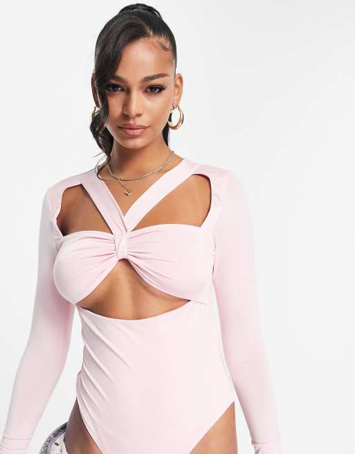 Missguided – Rosa långärmad body med halterneck, 3 av 4