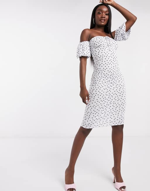 Polka dot store bardot midi dress