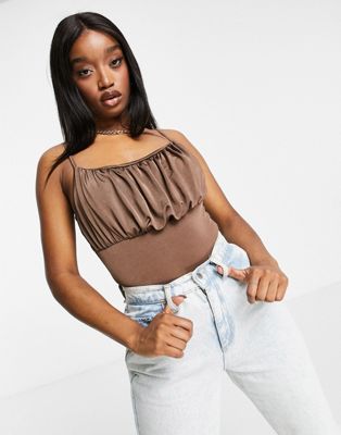 Missguided ruched body in camel - ASOS Price Checker