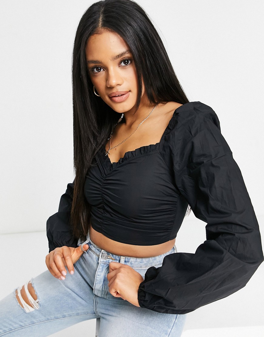 Missguided ruched milkmaid top in black