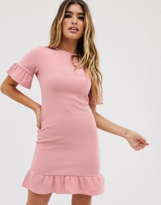 Missguided ruffle hem shift dress in pink