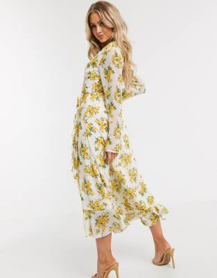 yellow midi tea dress