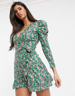 Missguided blue floral hot sale ruffle tea dress