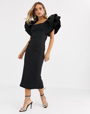 black scuba midi dress