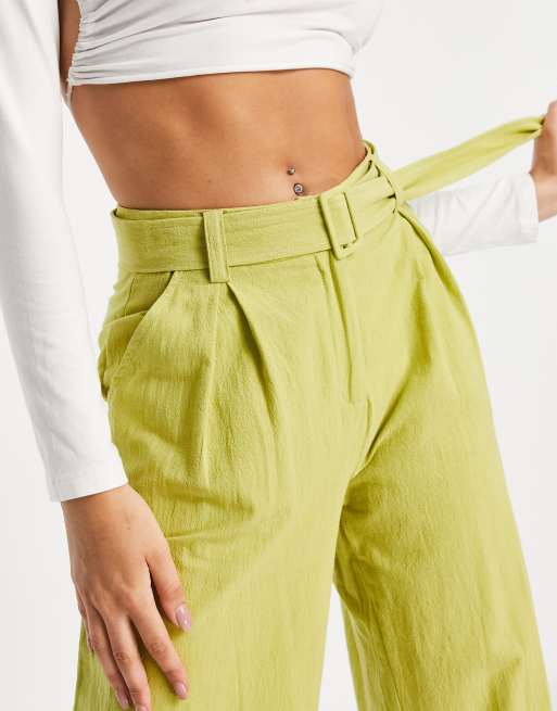 Missguided - Salviegrønne bukser med vide ben og bælte i hørlook, 3 af 4