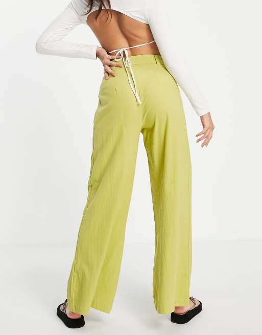 Missguided - Salviegrønne bukser med vide ben og bælte i hørlook, 4 af 4