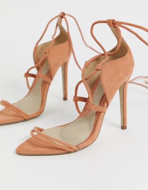 Missguided Sandales a talons minimalistes avec lacets Nude