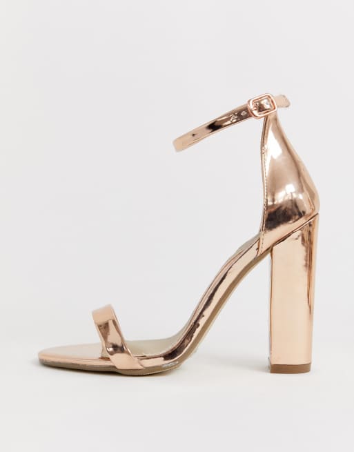 Missguided - Sandali effetto nudo con tacco largo rosa oro, 4 di 4