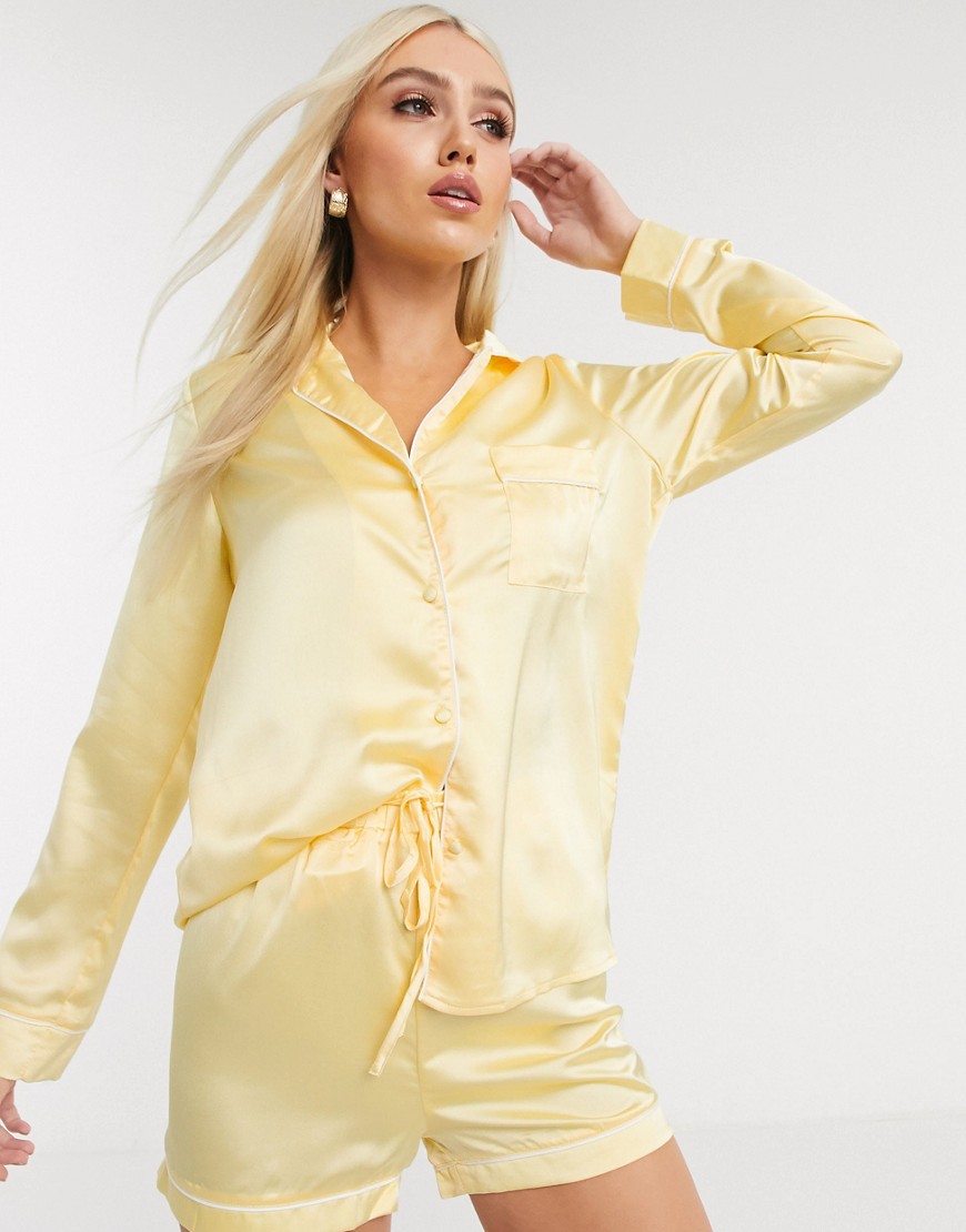 Missguided - Satijnen pyjama in geel