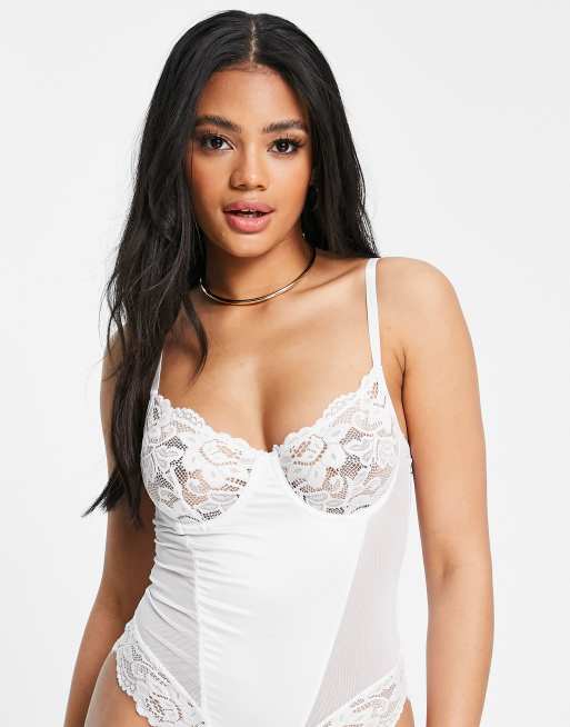 ASOS DESIGN lace bodysuit in white