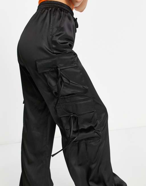 Missguided Piped Side Satin Joggers Black, $38