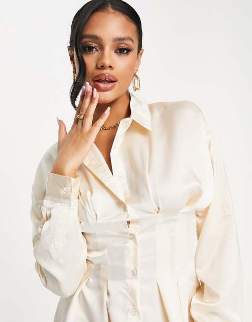 sachin and babi light blue dress Missguided co-ord satin wrap slip mini skirt in champagne