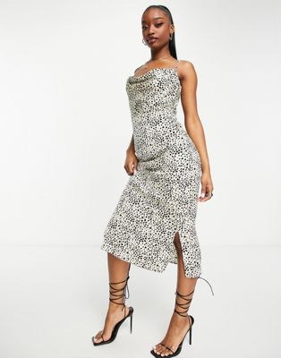 Missguided satin cowl neck cami midaxi dress in animal print