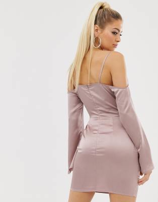 cold shoulder satin dress