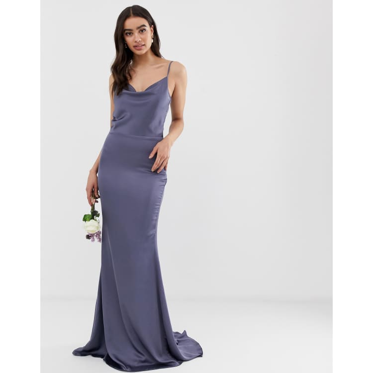 missguided satin cowl neck maxi slip dress in blue Missguided satin cowl neck maxi dress in blue