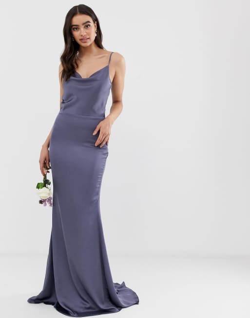 Missguided Satin Cowl Neck Maxi Dress In Blue Asos 