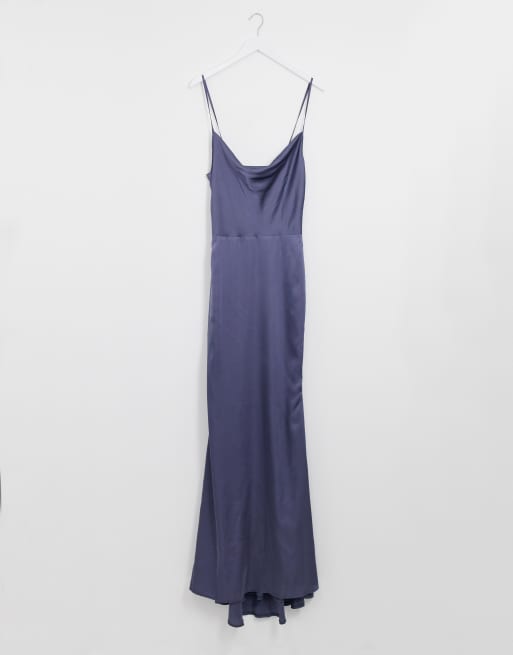Missguided satin cowl neck maxi dress in blue ASOS