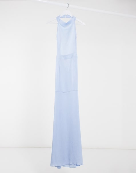 Missguided satin high neck maxi dress in blue - view 1