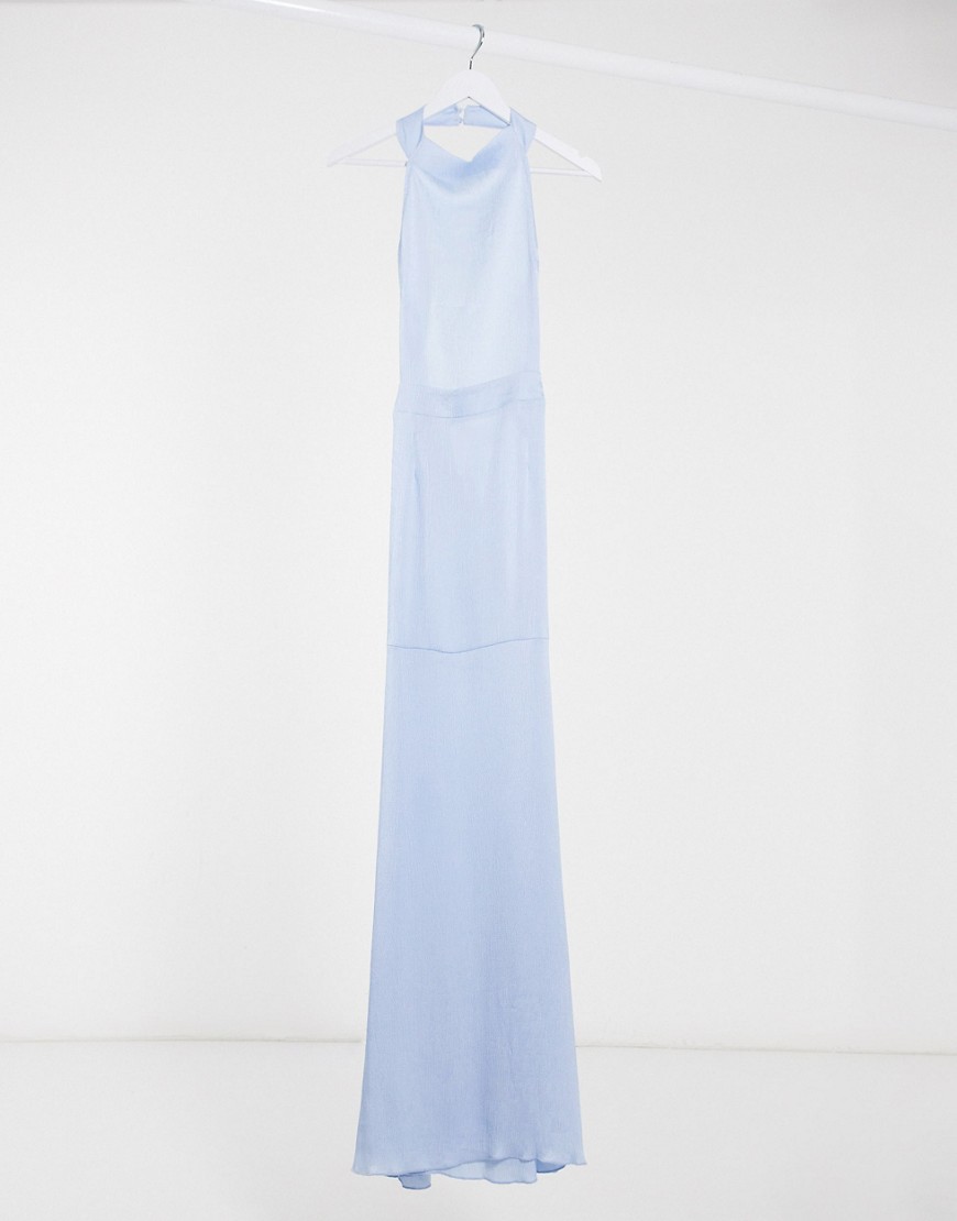 Missguided satin high neck maxi dress in blue-Blues