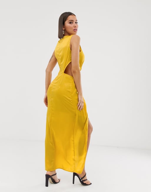 Missguided yellow shop satin dress