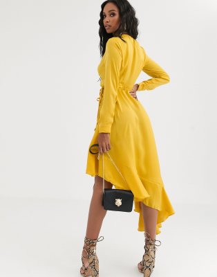 yellow button midi dress