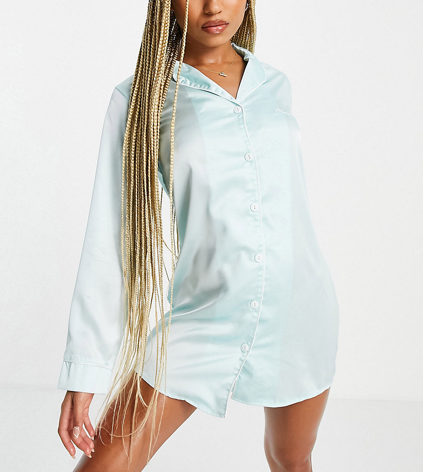Missguided satin nightdress with piping in blue-Blues