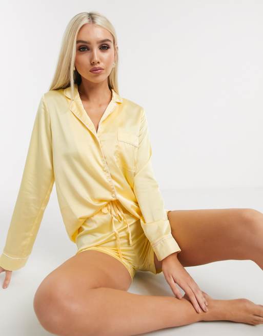 Missguided satin pajamas in yellow