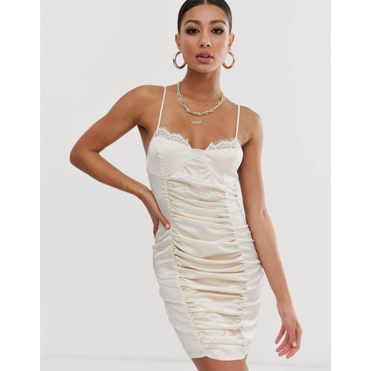 Missguided satin ruched mini dress in champange