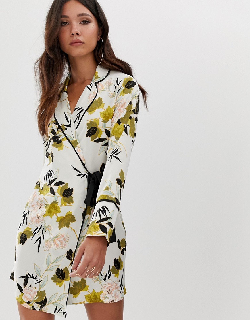 Missguided satin shirt dress in floral print-Multi