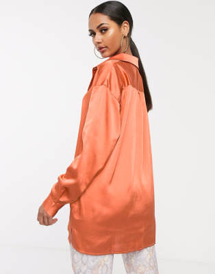 orange satin shirt dress