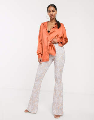 burnt orange satin blouse