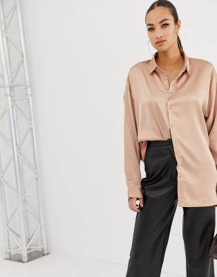 Missguided - The shirt everyone needs in their wardrobe ✨Get  @_rebeccajackson's 'nude extreme oversized satin shirt' on site now for  £22/$37 missgu.id/9cpwP9 🛒💖 #babesofmissguided