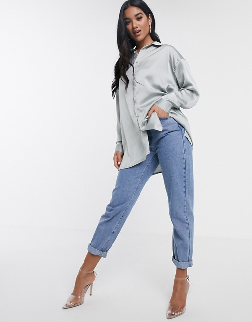 Missguided satin shirt in silver