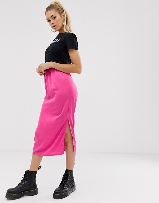 Missguided satin skirt in pink
