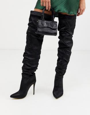 satin thigh high boots