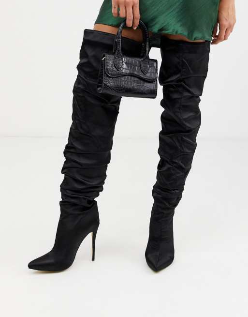 Black satin 2025 thigh high boots