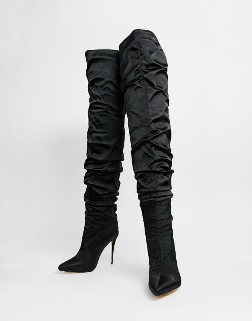 Black satin thigh outlet high boots