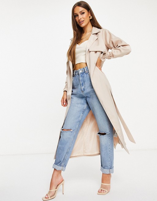 Missguided satin trench in champagne
