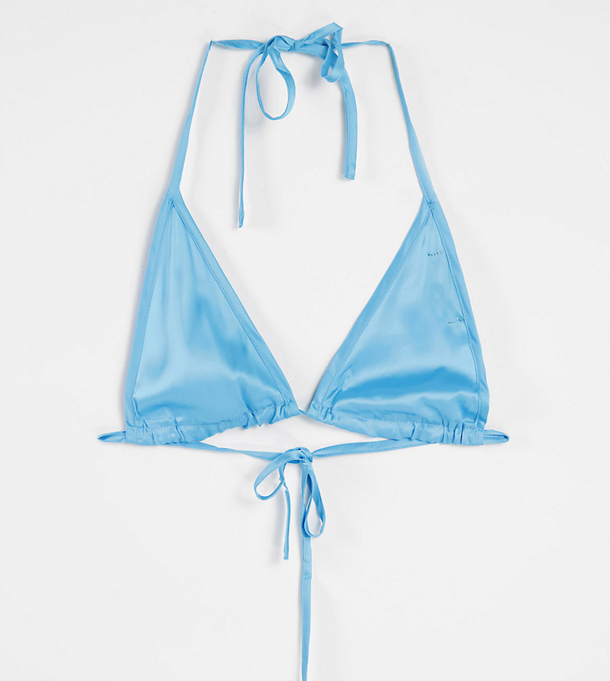 Missguided satin triangle bralette in blue - part of a set-Blues