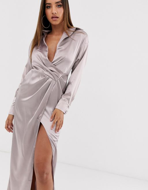 Missguided Satin Wrap Maxi Dress Asos 0711