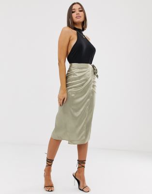 one shoulder twisted ruffles slit hem dress